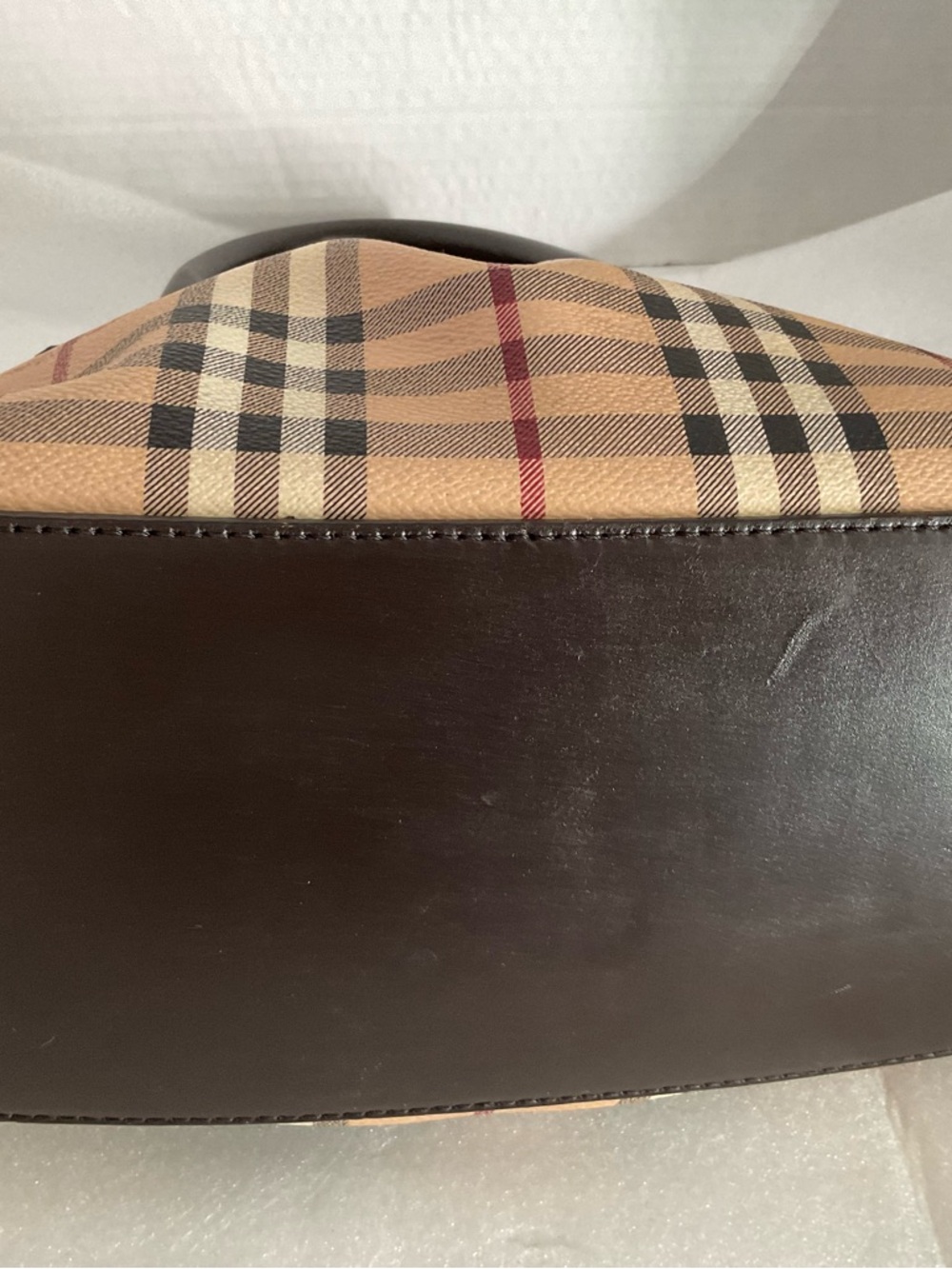 Burberry Beige Plaid Shoulder Bag with Dark Brown Leather Trim - Picture 11 of 16